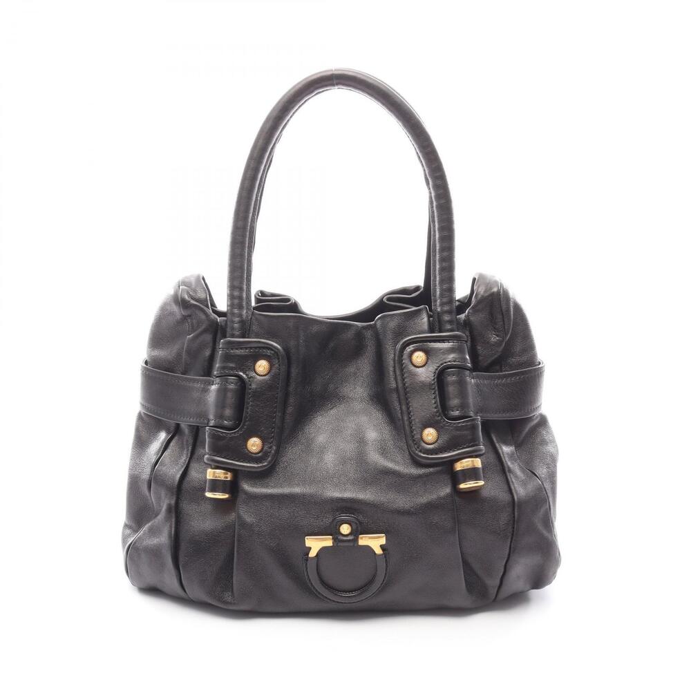 Salvatore Ferragamo Gancini Leather Shoulder Bag Black